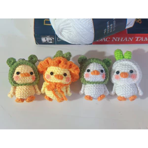 Móc khoá vịt mini đội mũ dễ thương, len handmade