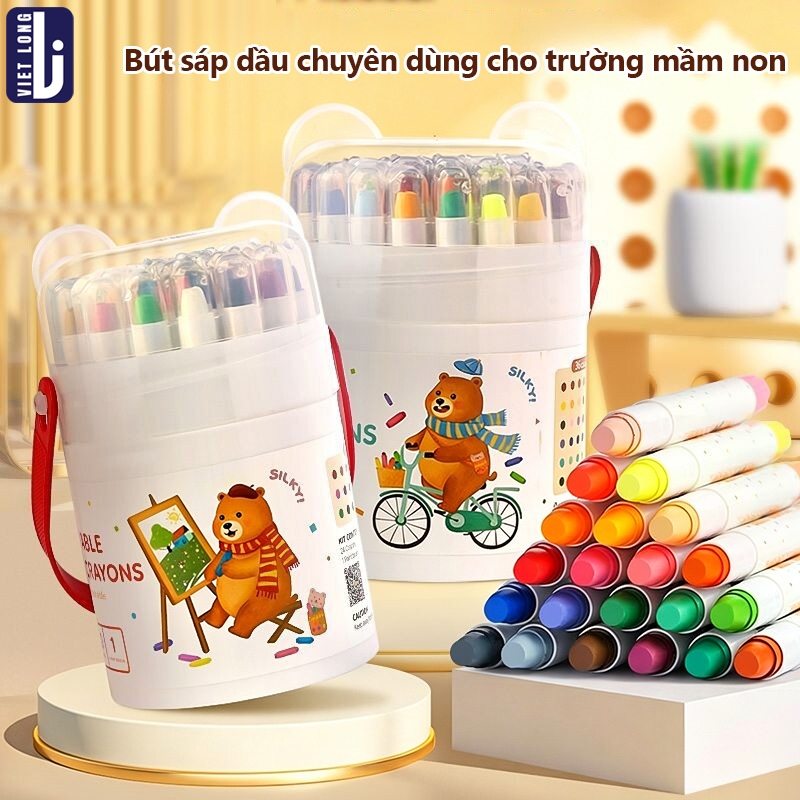 Bút Màu Sáp Lụa Không Dính Tay 12-48 Màu Cho Bé Vẽ Lụa DIY, Chất Liệu Cao Cấp An Toàn, Tô Trơn Mượt Dễ Vệ Sinh, Màu Sắc