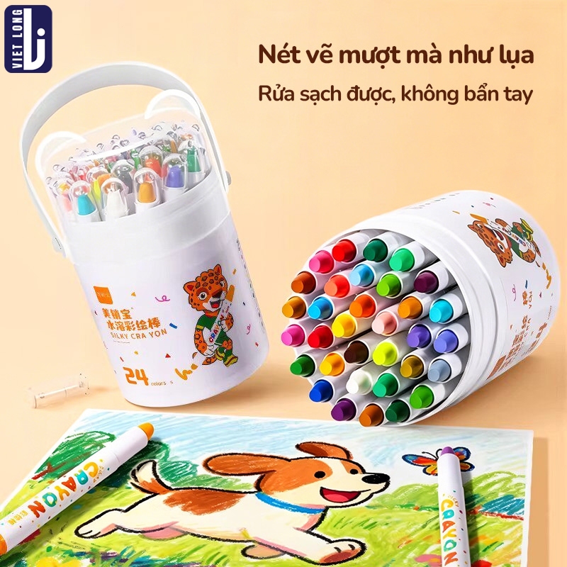 Bút Màu Sáp Lụa Không Dính Tay 12-48 Màu Cho Bé Vẽ Lụa DIY, Chất Liệu Cao Cấp An Toàn, Tô Trơn Mượt Dễ Vệ Sinh, Màu Sắc