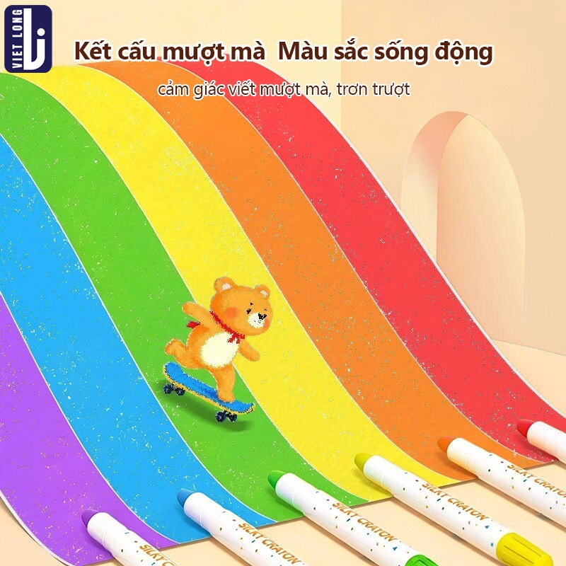 Bút Màu Sáp Lụa Không Dính Tay 12-48 Màu Cho Bé Vẽ Lụa DIY, Chất Liệu Cao Cấp An Toàn, Tô Trơn Mượt Dễ Vệ Sinh, Màu Sắc