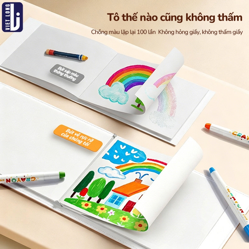 Bút Màu Sáp Lụa Không Dính Tay 12-48 Màu Cho Bé Vẽ Lụa DIY, Chất Liệu Cao Cấp An Toàn, Tô Trơn Mượt Dễ Vệ Sinh, Màu Sắc