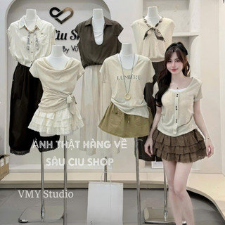 VMY Studio - Áo thun tay ngắn khuy đôi dúm eo trẻ trung, áo kiểu nữ khuy đôi dễ mặc siêu xinh nữ