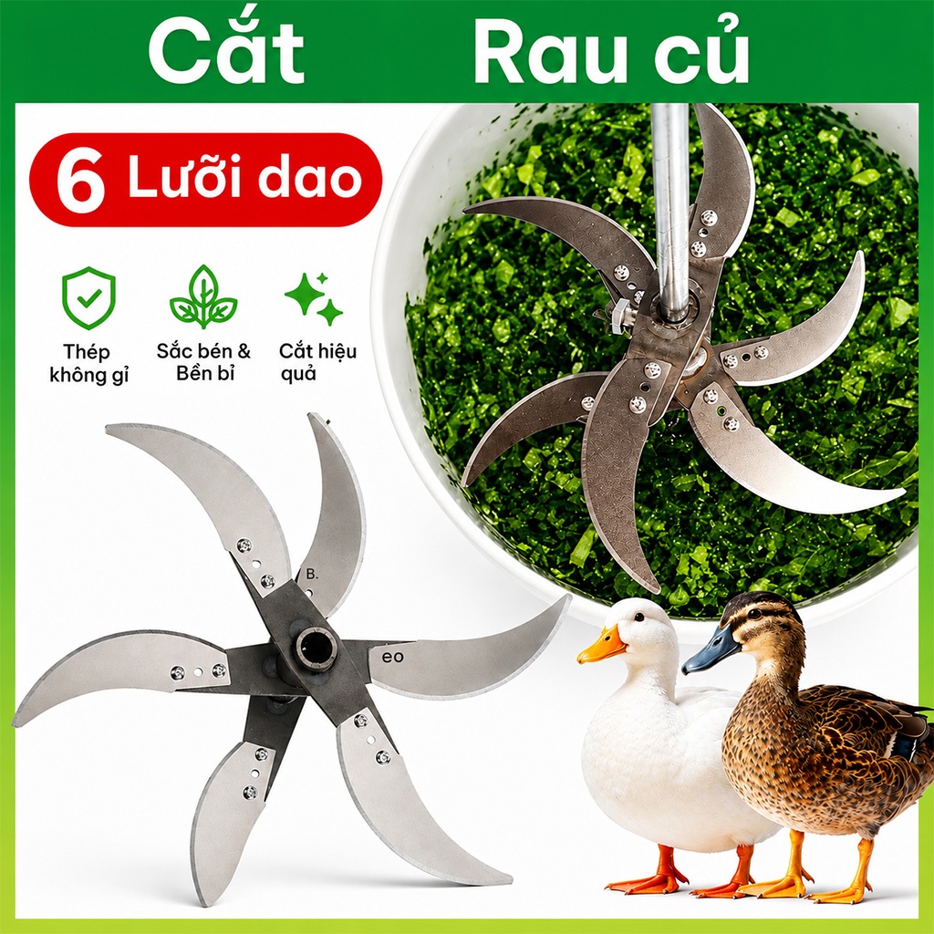 Bộ Lưỡi Dao Máy Băm Cỏ Inox 4/6 Cánh Kèm Trục 10mm Dùng Xay Thức Ăn Chăn Nuôi