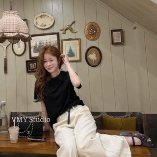 VMY Studio - Áo thun trơn cổ tròn tay ngắn dễ mặc chuẩn QC phong cách Hàn Quốc nữ
