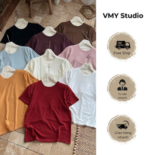 VMY Studio - Áo thun trơn cổ tròn tay ngắn dễ mặc chuẩn QC phong cách Hàn Quốc nữ