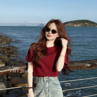 VMY Studio - Áo thun trơn cổ tròn tay ngắn dễ mặc chuẩn QC phong cách Hàn Quốc nữ