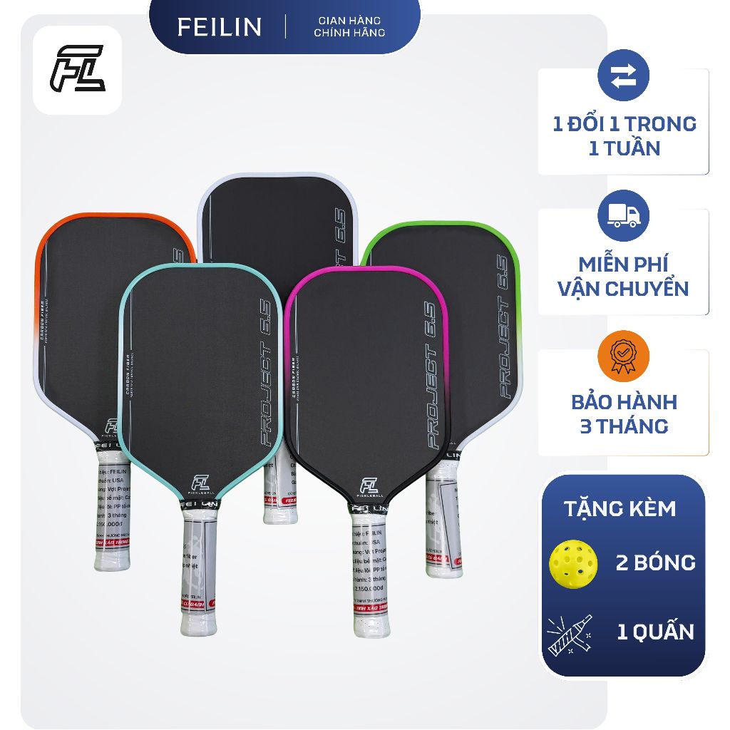 Vợt Pickleball FeiLin Project Mặt Carbon Siêu Nhám,Lõi Tổ Ong Giảm Rung Chấn Hiệu Quả
