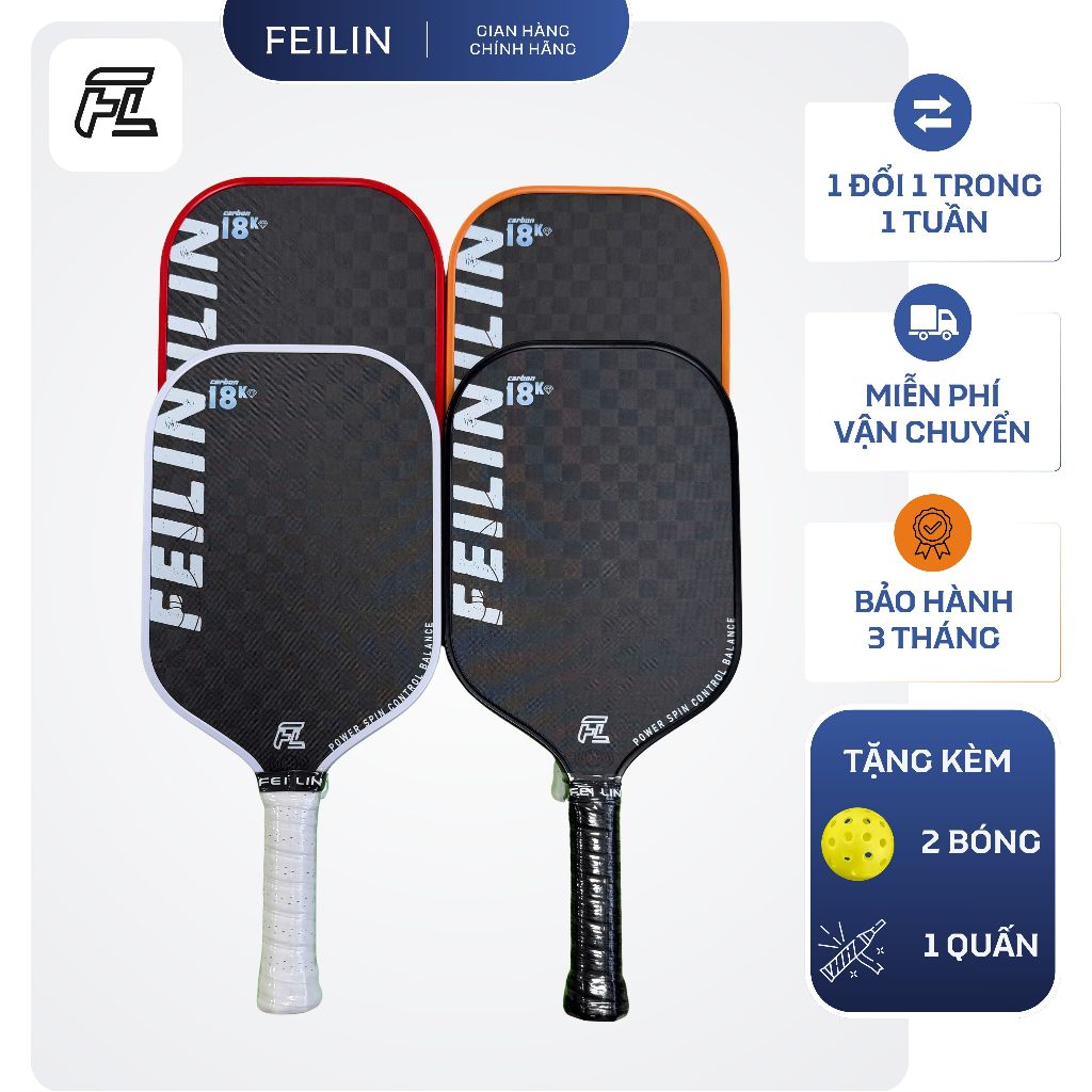 Vợt Pickleball FeiLin Phantom Elite 18K – Mặt Carbon 18K Cao Cấp, Trang Bị NFC Chính Hãng
