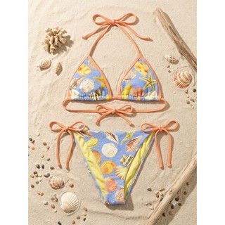Set bơi 2 mảnh, bikini đi biển dáng tam giác dây buộc họa tiết bắt mắt, sẵn đệm ngực hàng xuất dư xịn