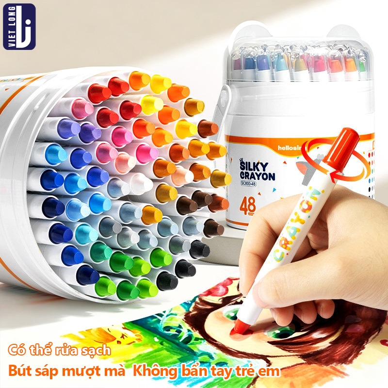 Màu Sáp Lụa Silky Crayon Bộ 48 Màu, Cho Bé Vẽ Mỹ Thuật Màu Đậm, Sáp Dầu Thiết Kế Sáng Tạo, An Toàn Tay