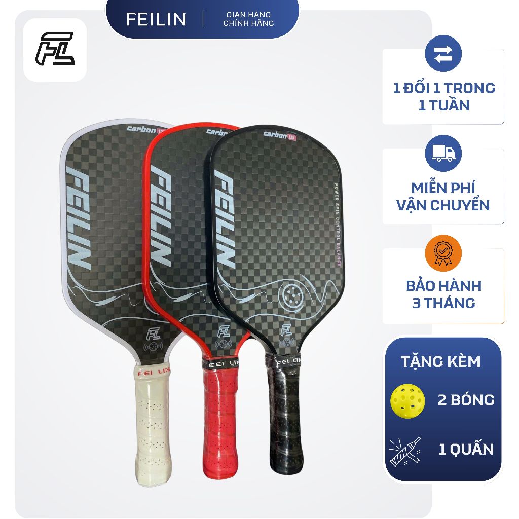 Vợt Pickleball FeiLin Shadow 12K chính hãng – Carbon cao cấp, lõi PP tổ ong, kiểm tra NFC