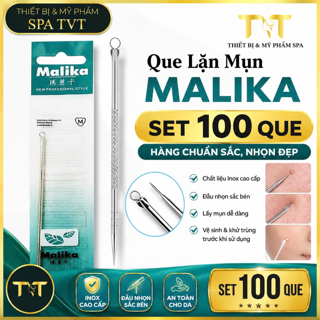 Que Nặn Mụn MAIKA (Malika) Inox 2 Đầu, Hỗ Trợ Làm Sạch Mụn Đầu Đen, Mụn Cám, Bã Nhờn