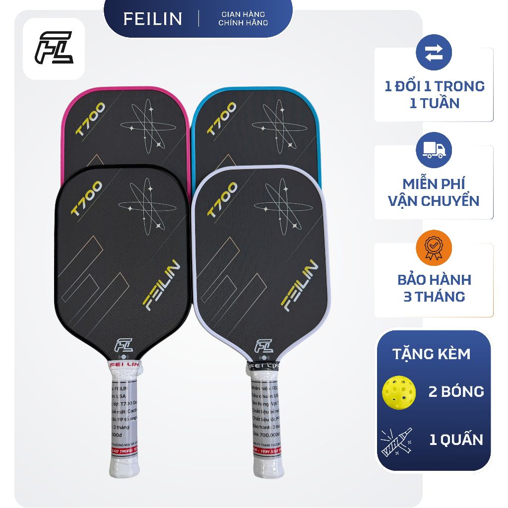 Vợt Pickleball Feilin T700 Gen 2 chính hãng cao cấp mặt Carbon T700 siêu kiểm soát & tạo xoáy