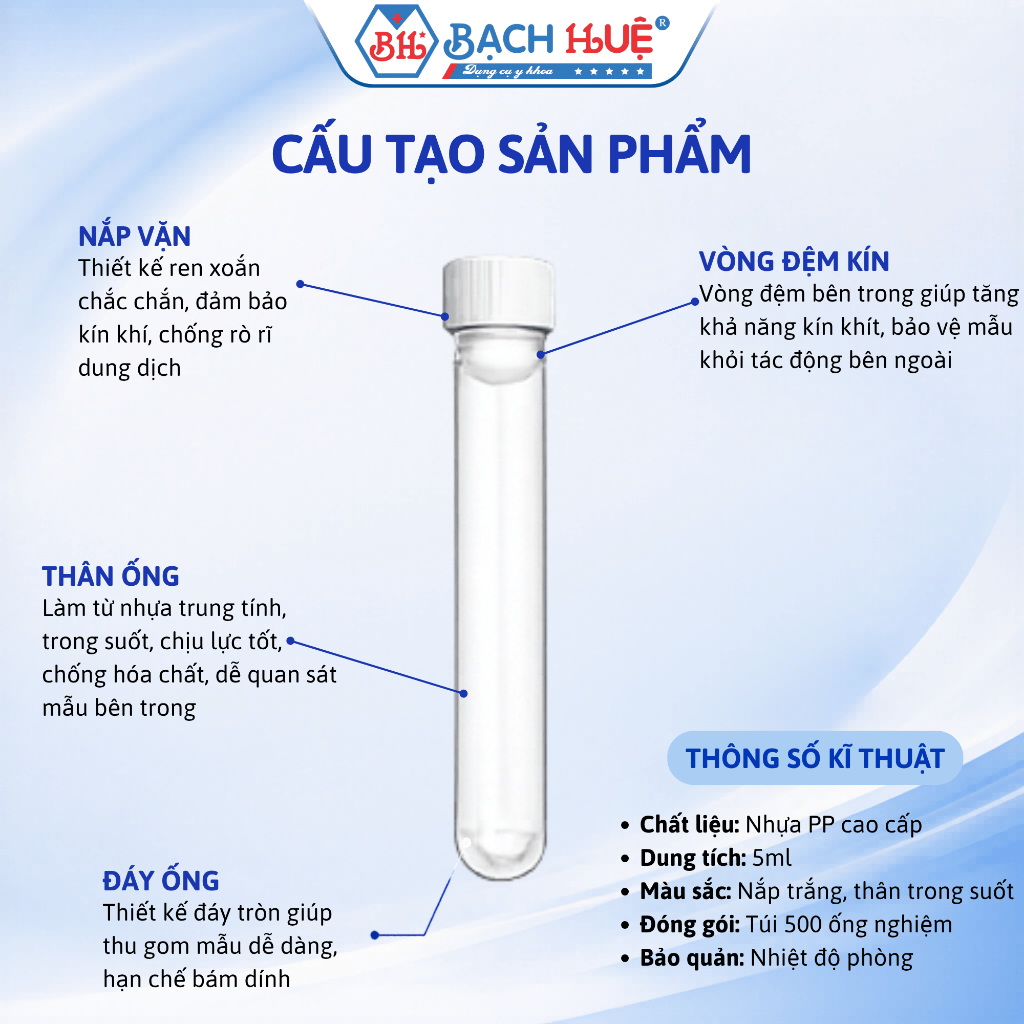 Bịch 500 Cái Ống Nghiệm Trắng Có Nắp Đậy 5ml – Ống Nghiệm Nhựa PP Lưu Mẫu Phòng Thí Nghiệm Cao Cấp