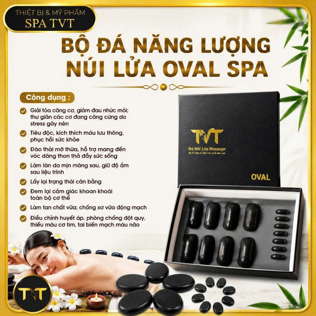 Bộ đá tròn & đá Oval 8 viên to 8 viên nhỏ TVT tặng kèm tinh dầu 100ml ( Có ship hỏa tốc HN)
