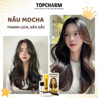 [CAO CẤP] Thuốc nhuộm tóc  NÂU MOCHA không tẩy tóc, tặng kèm gói dưỡng và bộ dụng cụ tại nhà TOPCHARM-CHAMIS