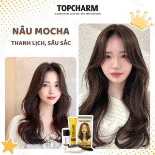 [CAO CẤP] Thuốc nhuộm tóc  NÂU MOCHA không tẩy tóc, tặng kèm gói dưỡng và bộ dụng cụ tại nhà TOPCHARM-CHAMIS