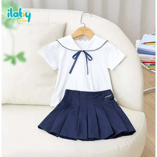 Set đồ đi học bé gái ILABY HCM áo sơ mi trắng cổ thủy thủ và chân váy xếp ly phù hợp đi học, di chơi cho bé [3269+3227]