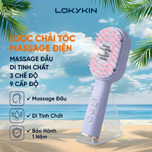 Lược điện chải tóc gỡ rối di tinh chất massage đầu Lokykin có ion xanh và đỏ giúp kích thích mọc tóc, lưu thông máu
