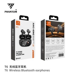 Tai nghe Bluetooth TWS PHANTOM T6 V5.4, pin 5H, chống ồn ANC + ENC, màn hình LCD điều khiển (Đen) - Phụ Kiện Nhất Tín