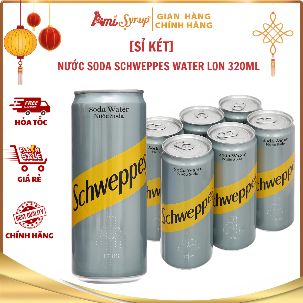 [Sỉ Két] Nước Soda Schweppes Water Lon 320ml Không Đường, Thơm Ngon, Chuẩn Pha Chế & Giải Khát