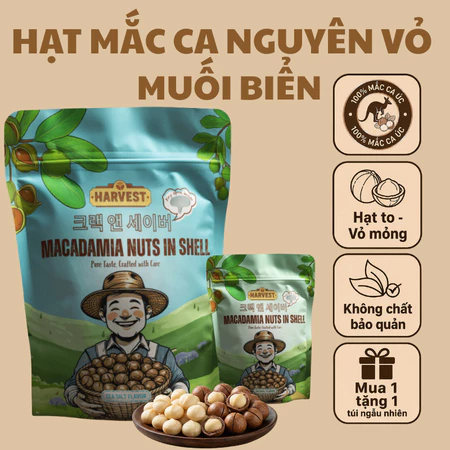 Hạt macca Úc cao cấp nhà Harvest, đã rang vị muối biển dinh dưỡng cho bà bầu, ăn kiêng