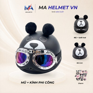 Mũ Bảo Hiểm Nửa Đầu 1/2 Tai Gấu Đen MA HELMETS Chính Hãng - Mũ Bảo Hiểm Dễ Thương Cho Nam Nữ