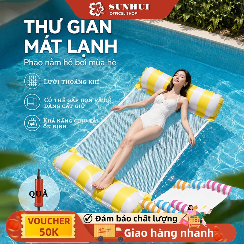 (Bao gồm bơm hơi) Giường nước nổi gấp gọn dành cho hồ bơi, phao bơm hơi PVC dày dặn, an toàn và chống lật