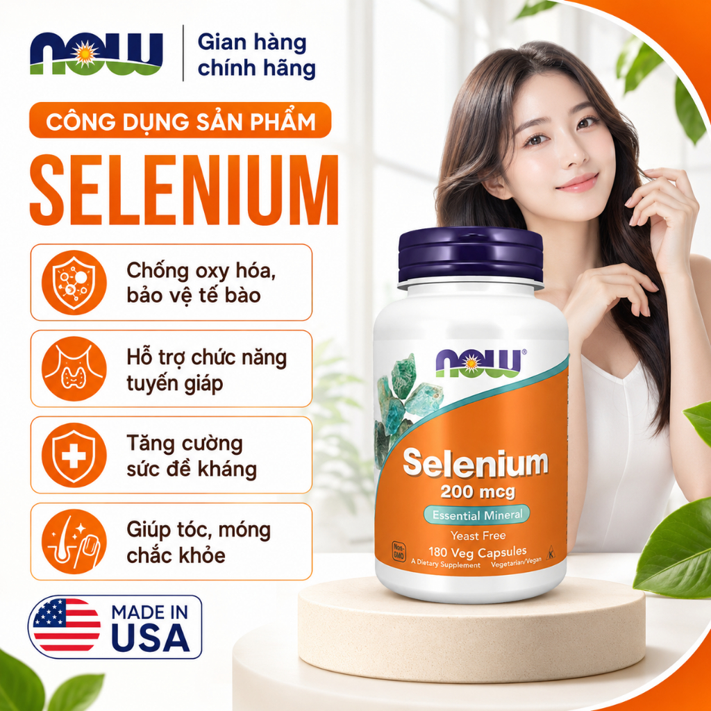 (đủ bill) Viên uống Selenium Now bổ sung selen hỗ trợ tuyến giáp, chống ...