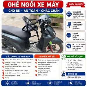 Ghế ngồi xe tay ga sắt sơn tĩnh điện đen , an toàn cho bé ( CHỌN ĐÚNG TÊN XE BẠN NHÉ )