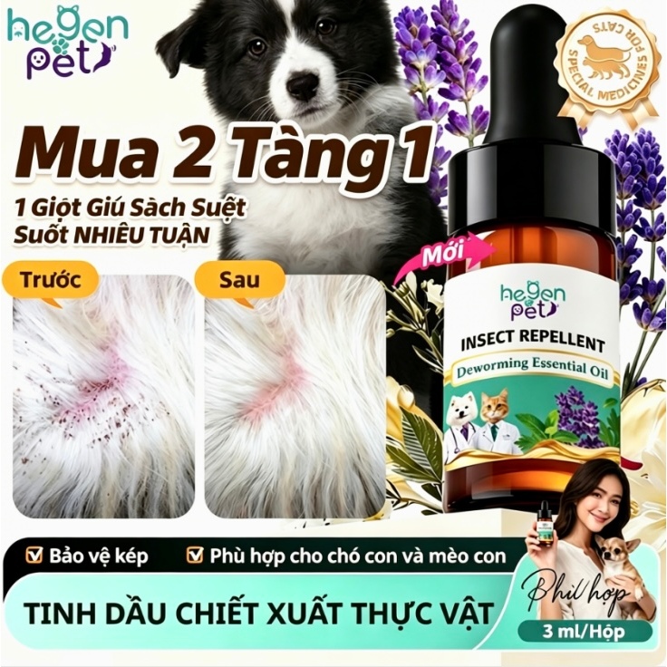 Hegen Pet Dung Dịch Nhỏ Gáy Bảo Vệ Cả Tháng Ngăn Ve Bọ Chét Hỗ Trợ Xua Rận Rận Tai Giảm Ngứa Cho Cún Mèo