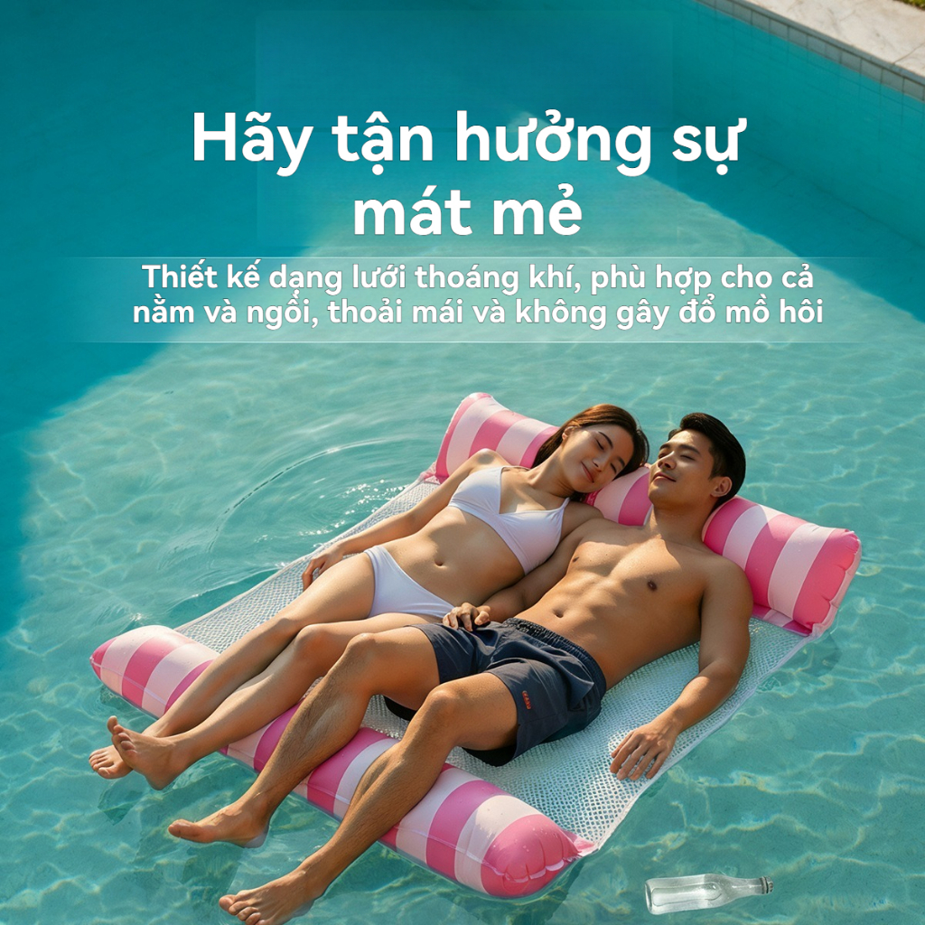 (Bao gồm bơm hơi) Giường nước nổi gấp gọn dành cho hồ bơi, phao bơm hơi PVC dày dặn, an toàn và chống lật