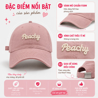 Mũ Lưỡi Trai Nam Nữ Thêu Chữ PEACHY, Nón Kết Form Cứng Kaki Cao Cấp Unisex Phong Cách Hàn Quốc