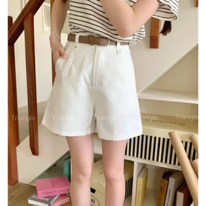 Triangle Bsic Short (Giá thanh lý, không hoàn) Quần short kaki dáng rộng dài vừa phải cạp cao có kèm thắt lưng