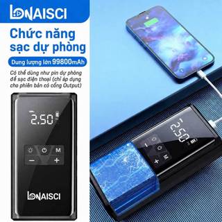 Bơm lốp ô tô tự động công suất 120W màn hình kép, động cơ siêu nạp nhập Đức mạnh mẽ và bền bỉ 99800mAh