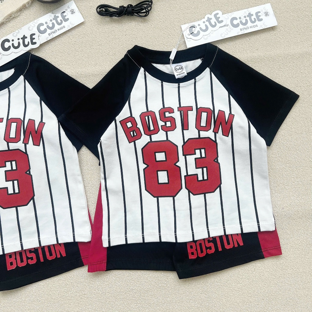 Set Quần Áo Bé Trai Thể Thao, Áo In Chữ Boston 83 + Quần Short Mùa Hè,Bộ Quần Áo Bé Trai Cotton A36