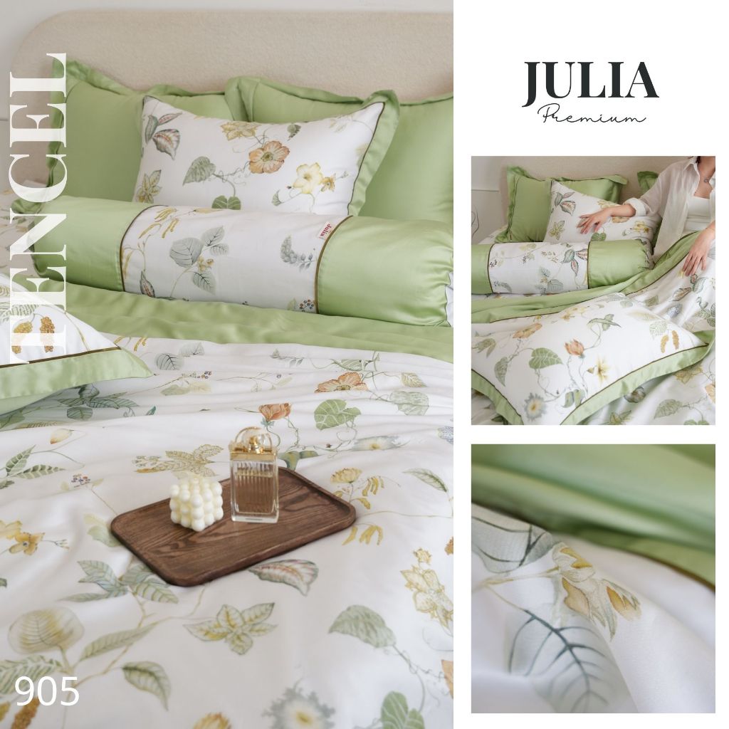 CHĂN GA GỐI LỤA TENCEL GỖ SỒI SIÊU MÁT MỊN MẪU HOA HÀN QUỐC JULIA