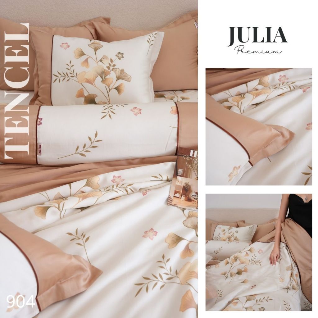CHĂN GA GỐI LỤA TENCEL GỖ SỒI SIÊU MÁT MỊN MẪU HOA HÀN QUỐC JULIA