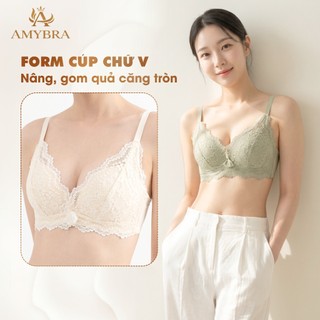 Combo Áo Ngực Nữ Phối Ren Cao Cấp - Set Áo Lót Không Gọng Đệm Mỏng Thoáng Khí AMYBRA A2004