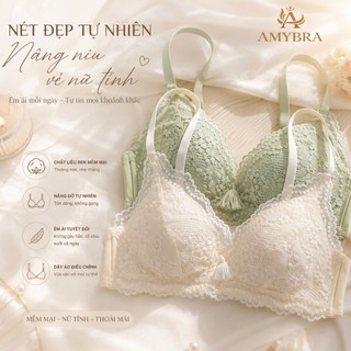 Combo Áo Ngực Nữ Phối Ren Cao Cấp - Set Áo Lót Không Gọng Đệm Mỏng Thoáng Khí AMYBRA A2004