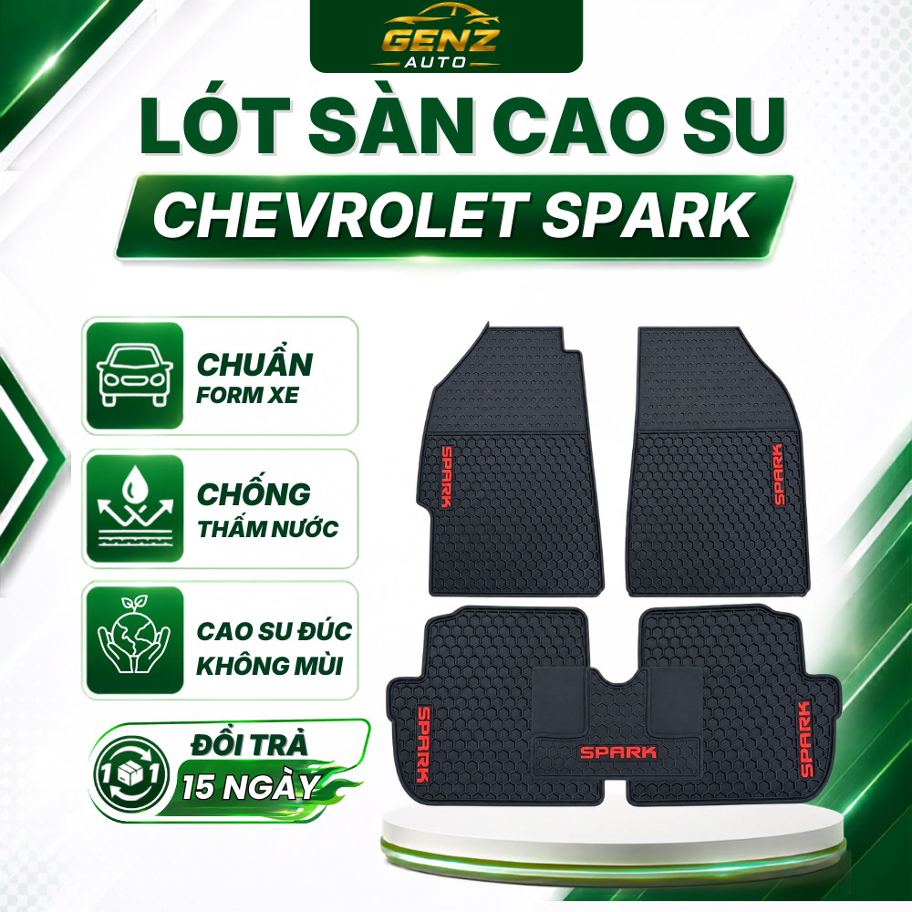 Thảm lót sàn cao su xe Chevrolet Spark đời 2011->2023 hàng chuẩn theo xe chịu lực tốt, chống trơn trươt, không mùi