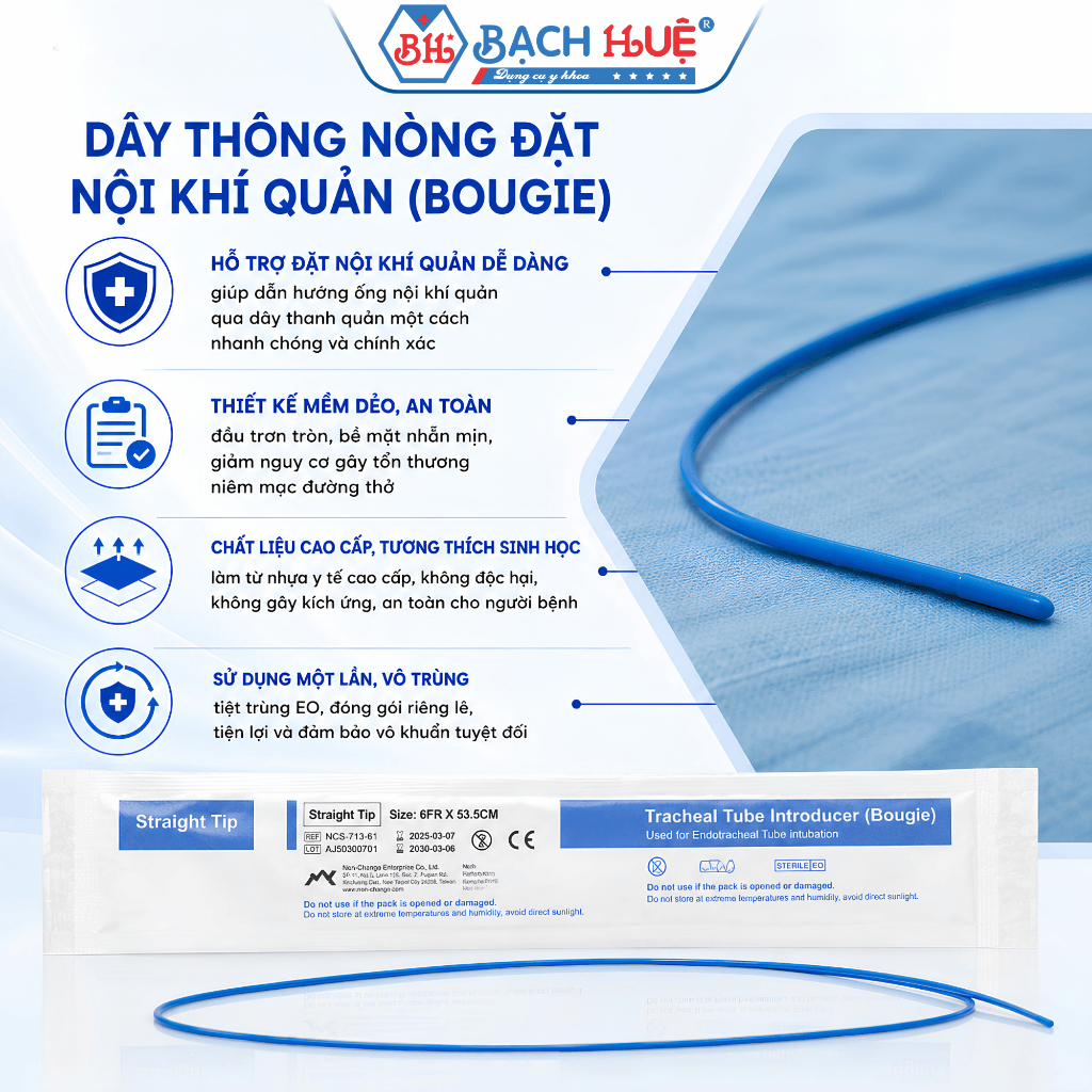 Combo 5 Dây Thông Nòng Đặt Nội Khí Quản Bougie Cao Cấp – Ống Dẫn Đặt Nội Khí Quản Không Lỗ Đủ Size