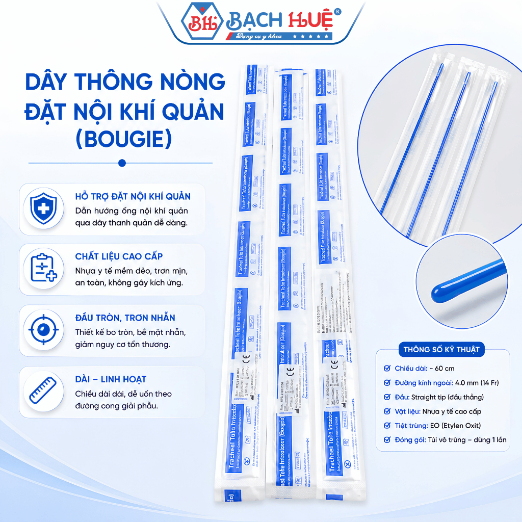 Combo 5 Dây Thông Nòng Đặt Nội Khí Quản Bougie Cao Cấp – Ống Dẫn Đặt Nội Khí Quản Không Lỗ Đủ Size