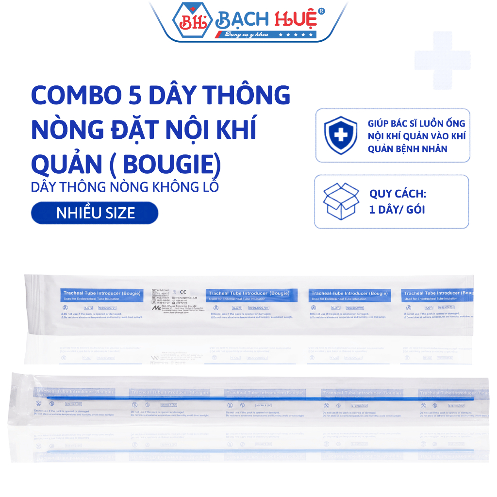 Combo 5 Dây Thông Nòng Đặt Nội Khí Quản Bougie Cao Cấp – Ống Dẫn Đặt Nội Khí Quản Không Lỗ Đủ Size