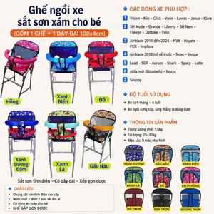 GHẾ XẾP GỌN ĐI XE TAY GA CHO BÉ [ GỒM 1 GHẾ , 1 DÂY ĐAI 100x4cm ] ( ĐỌC KỸ MÔ TẢ )