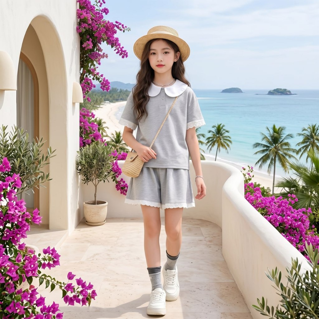 Set áo polo cổ sen phối ren cho bé gái size đại BEESHOP H26094