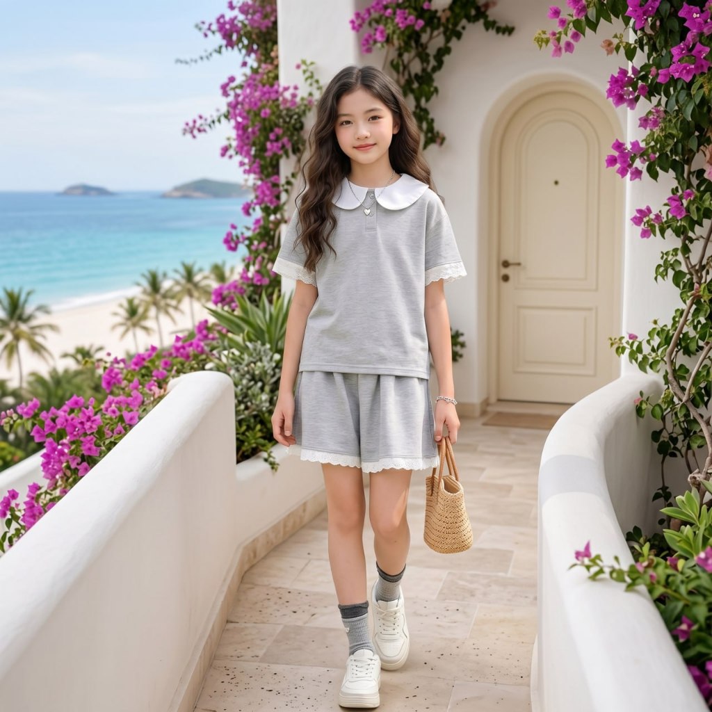Set áo polo cổ sen phối ren cho bé gái size đại BEESHOP H26094