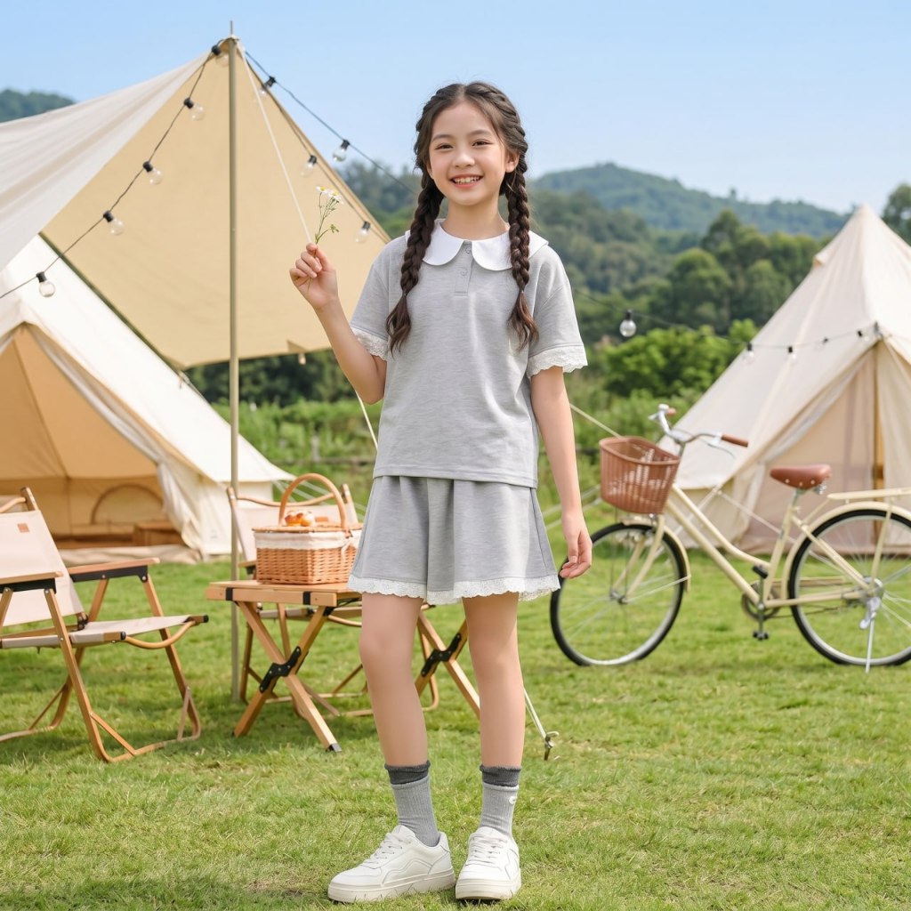 Set áo polo cổ sen phối ren cho bé gái size đại BEESHOP H26094