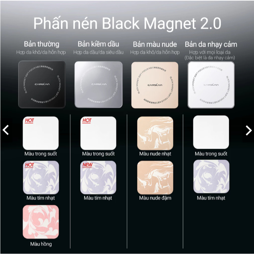 Phấn Phủ Nén Trang Điểm Carslan Chính Hãng Kiềm Dầu Lâu Trôi 24h Che Phủ Tốt, Vỏ Nam Châm 8g