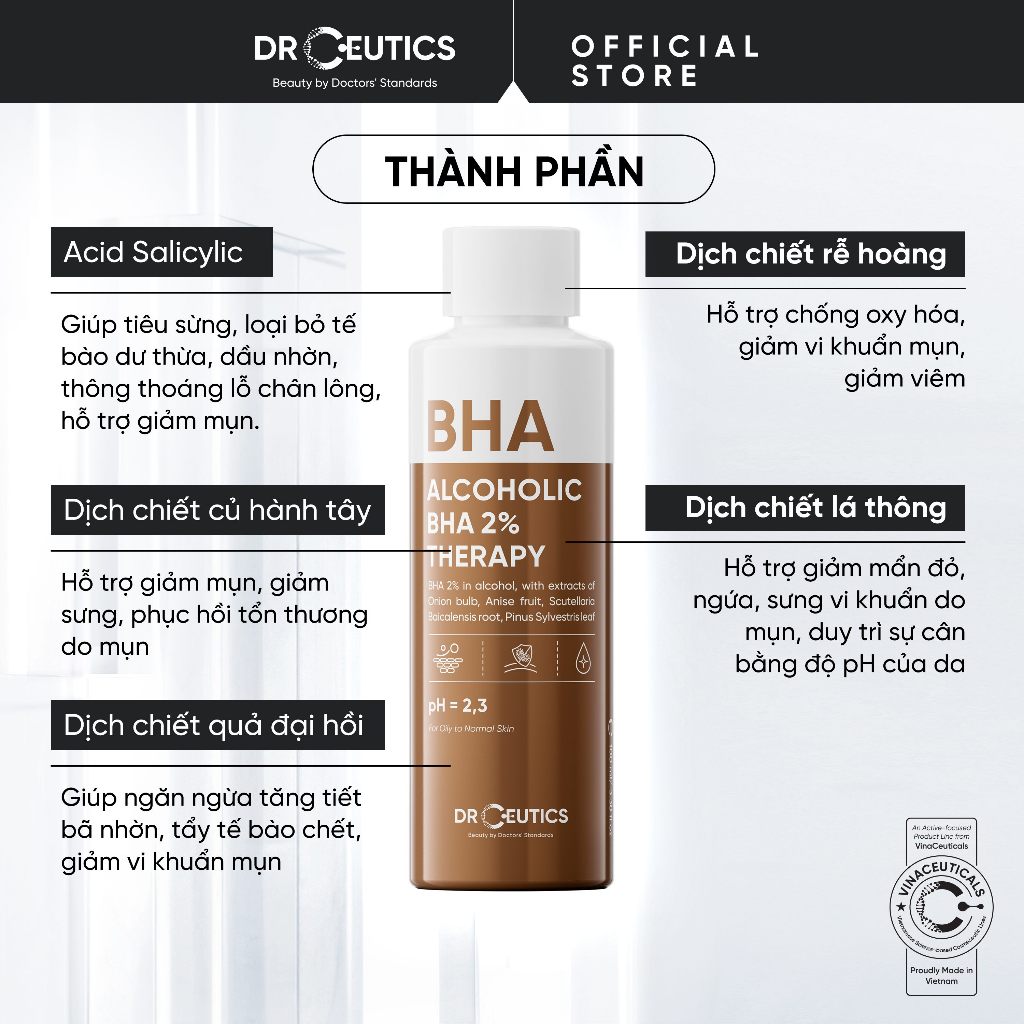 DRCEUTICS Dung Dịch Tẩy Tế Bào Chết Hóa Học BHA 2% THERAPY ACOLHOLIC (Nền Cồn) - Skincare Toner | BigBuy360 - bigbuy360.vn